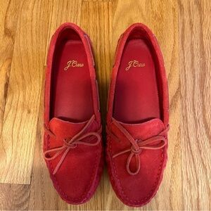 J CREW DRIVING MOCCASINS SIZE 7.5M SUEDE BRIGHT CERISE